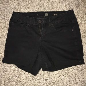 Black midi jean shorts